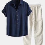Linen Rayon Blend Shirt & Straight Leg Linen Pants Set