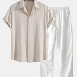 Linen Rayon Blend Shirt & Straight Leg Linen Pants Set