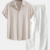 Linen Rayon Blend Shirt & Straight Leg Linen Pants Set