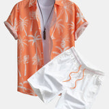 Palm Tree Print Shirt & Swim Shorts Set