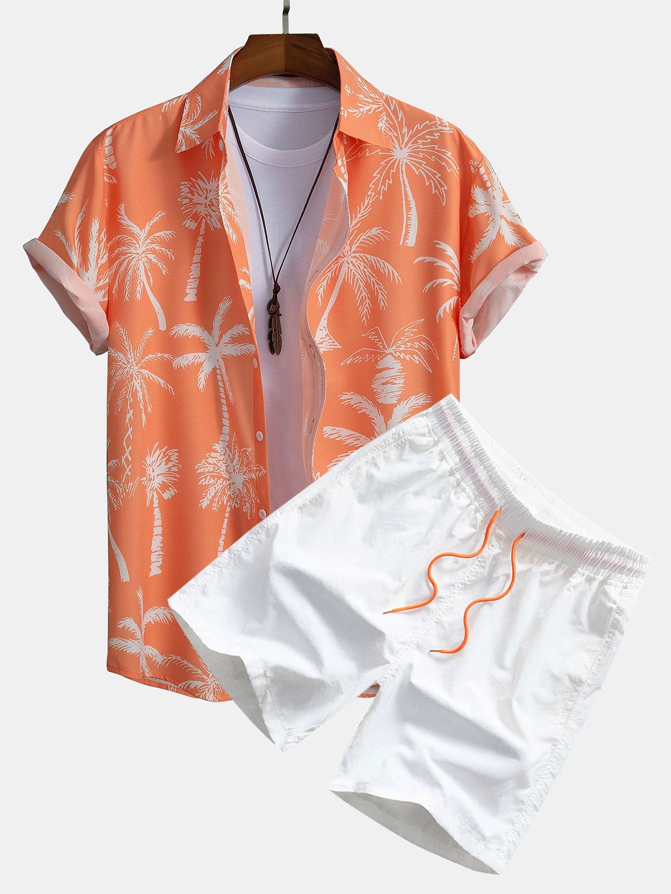 Palm Tree Print Shirt & Swim Shorts Set