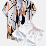 Color Block Abstract Print Shirt & Swim Shorts Set