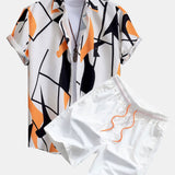 Color Block Abstract Print Shirt & Swim Shorts Set