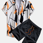 Color Block Abstract Print Shirt & Swim Shorts Set