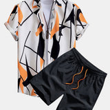 Color Block Abstract Print Shirt & Swim Shorts Set