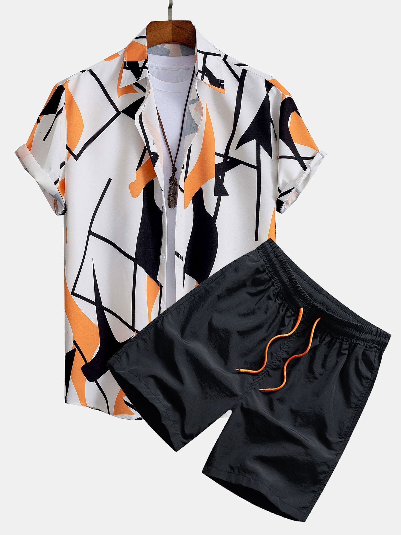 Color Block Abstract Print Shirt & Swim Shorts Set