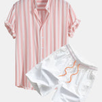 Striped Stand Collar Shirt & Swim Shorts Set