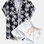 Palm Tree Print Shirt & Swim Shorts Set