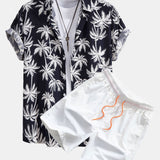 Palm Tree Print Shirt & Swim Shorts Set