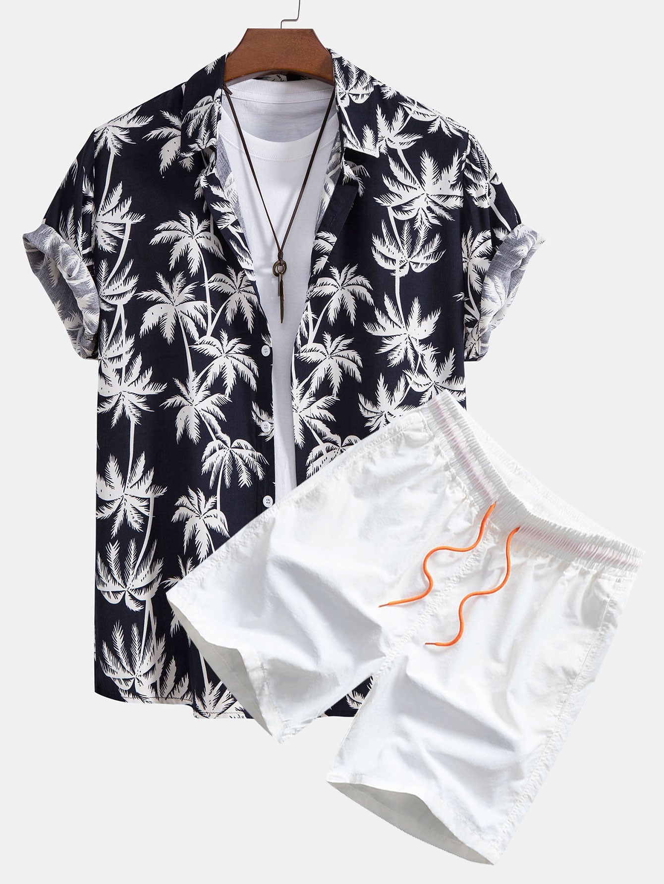 Palm Tree Print Shirt & Swim Shorts Set