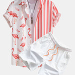 Flamingo Stripe Panel Shirt & Swim Shorts Set