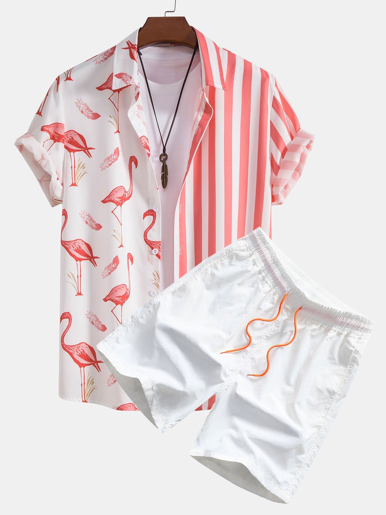 Flamingo Stripe Panel Shirt & Swim Shorts Set
