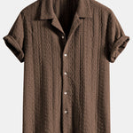 Geometric Jacquard Textured Cuban Shirt & Straight Leg Linen Pants Set