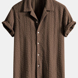 Geometric Jacquard Textured Cuban Shirt & Straight Leg Linen Pants Set