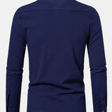 Long Sleeved Linen Stand Collar Shirt