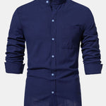 Long Sleeved Linen Stand Collar Shirt