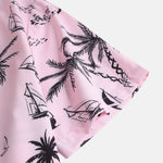 Palm Tree Sailboat Print Button Up Shirt