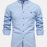 Long Sleeve Linen Stand Collar Shirt