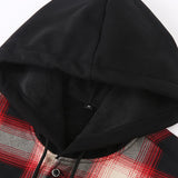 Flannel Fleece Lined Button Up Hooded Shirt