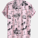 Palm Tree Sailboat Print Button Up Shirt