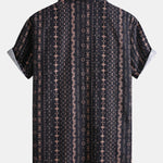Linen Ethnic Geometric Print Button Up Shirt