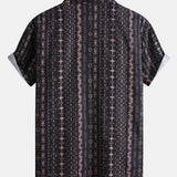 Linen Ethnic Geometric Print Button Up Shirt
