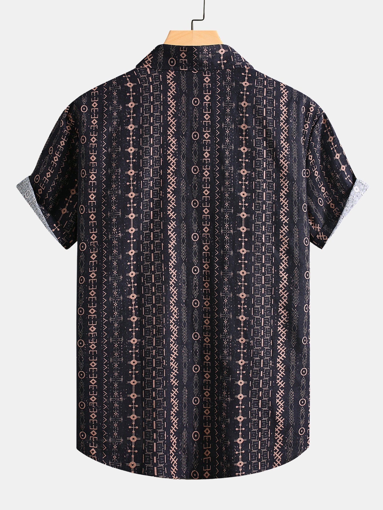 Linen Ethnic Geometric Print Button Up Shirt