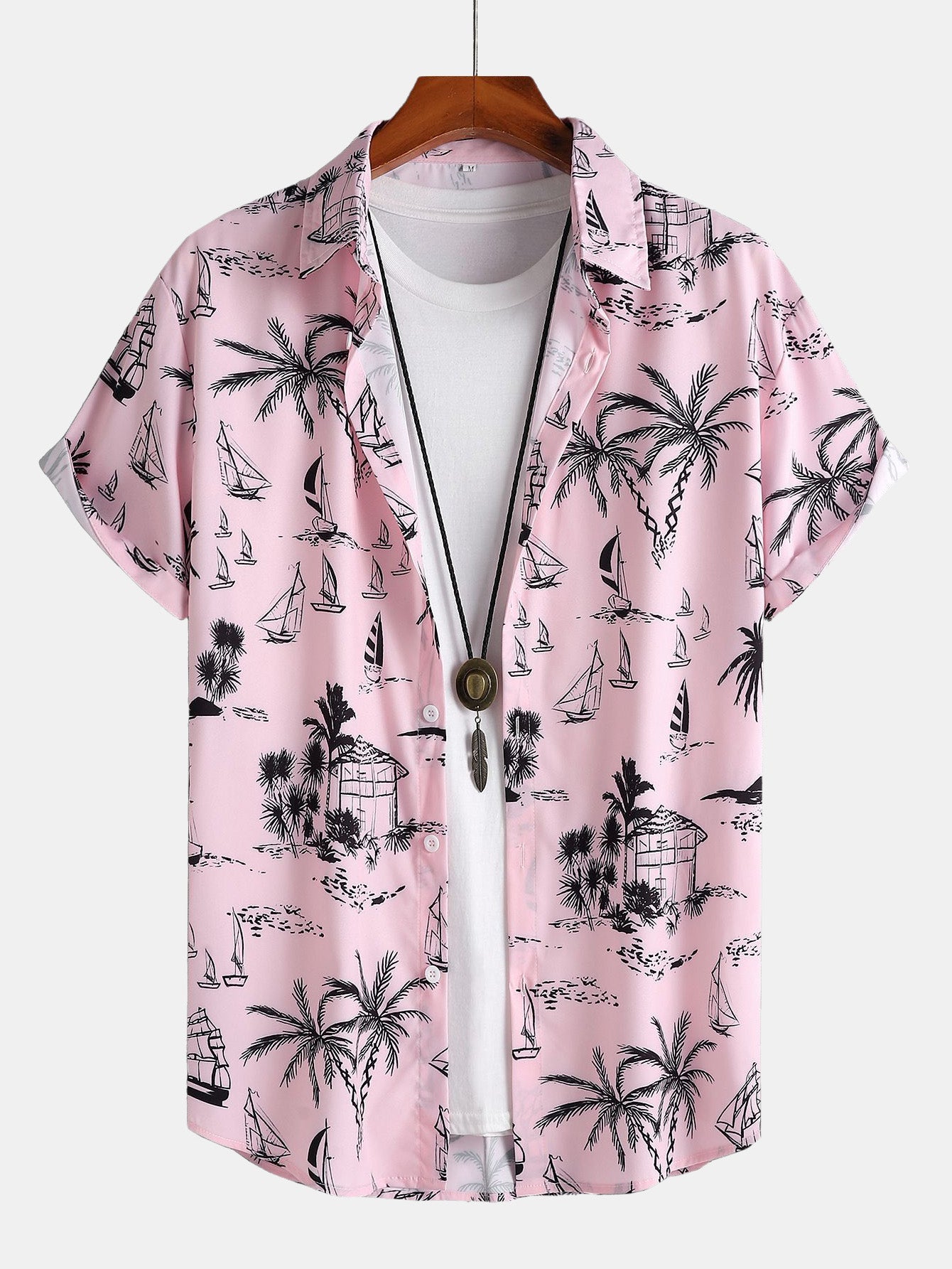 Palm Tree Sailboat Print Shirt & Swim Shorts Set