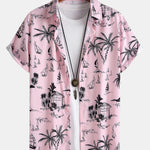 Palm Tree Sailboat Print Button Up Shirt