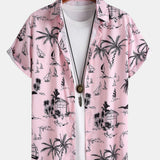 Palm Tree Sailboat Print Button Up Shirt