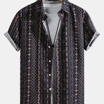 Linen Ethnic Geometric Print Button Up Shirt