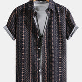 Linen Ethnic Geometric Print Button Up Shirt