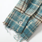 Gradient Washed Distressed Plaid Shirt