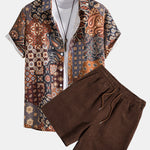 Paisley Patchwork Print Shirt & Corduroy Shorts Set