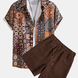 Paisley Patchwork Print Shirt & Corduroy Shorts Set