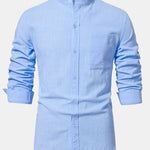 Long Sleeved Linen Stand Collar Shirt