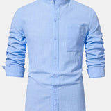 Long Sleeved Linen Stand Collar Shirt