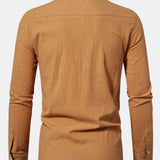 Long Sleeved Linen Stand Collar Shirt