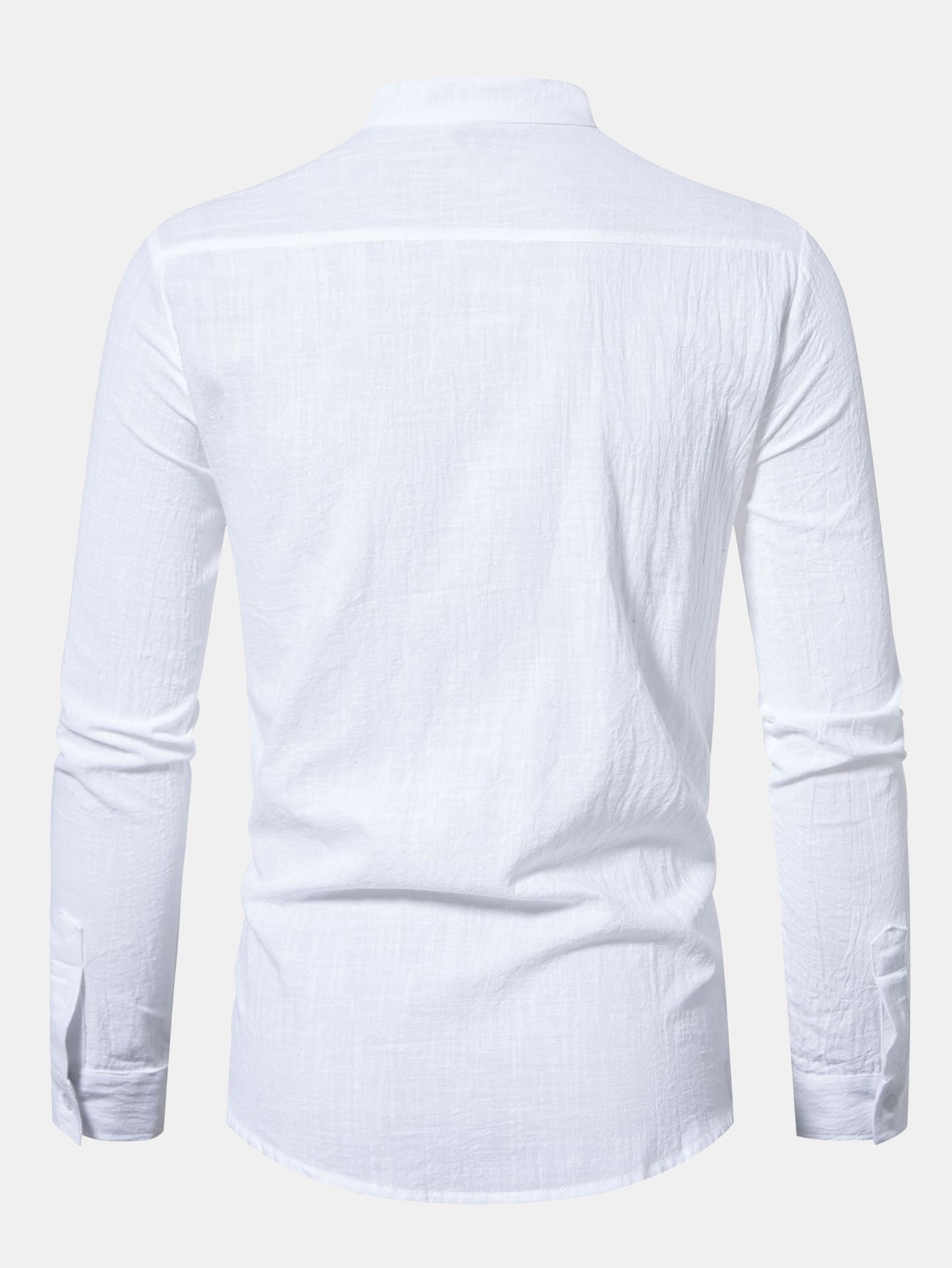Long Sleeved Linen Stand Collar Shirt