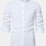 Long Sleeved Linen Stand Collar Shirt