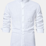 Long Sleeved Linen Stand Collar Shirt