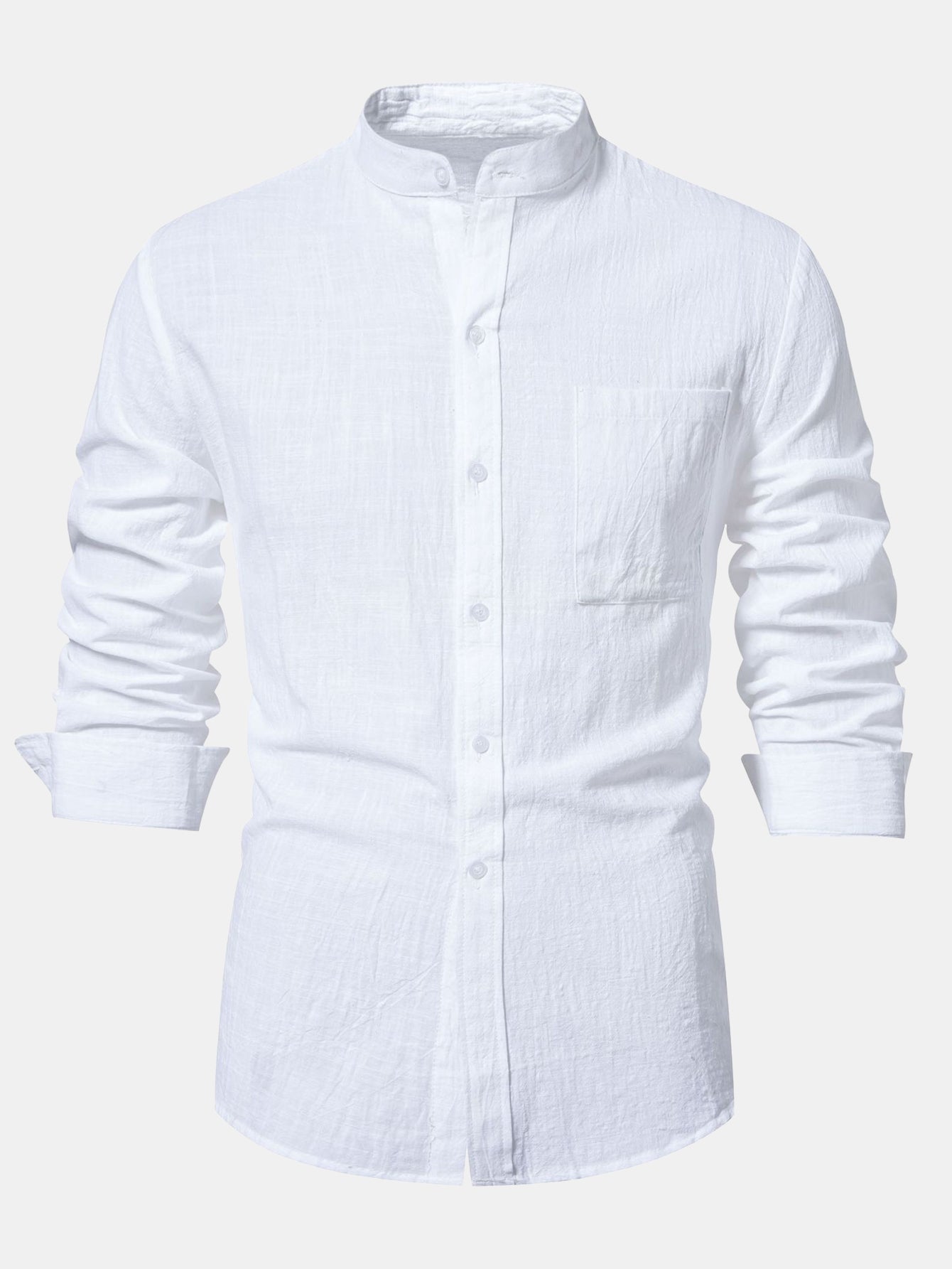 Long Sleeved Linen Stand Collar Shirt