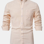Long Sleeved Linen Stand Collar Shirt