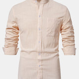 Long Sleeved Linen Stand Collar Shirt