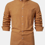 Long Sleeved Linen Stand Collar Shirt