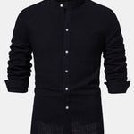 Long Sleeved Linen Stand Collar Shirt
