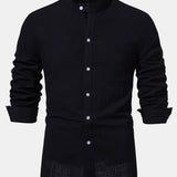 Long Sleeved Linen Stand Collar Shirt