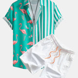 Flamingo Stripe Panel Shirt & Swim Shorts Set