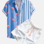 Flamingo Stripe Panel Shirt & Swim Shorts Set