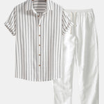 Cotton Blend Striped Shirt & Straight Leg Linen Pants Set